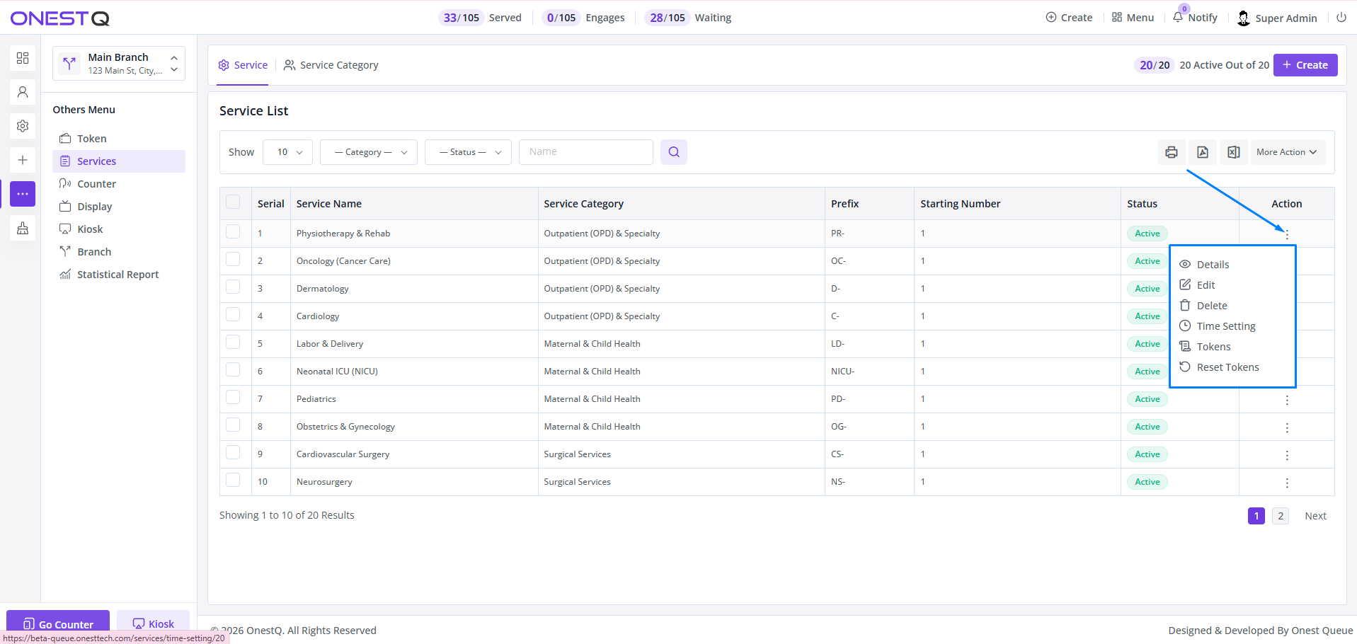 Service actions